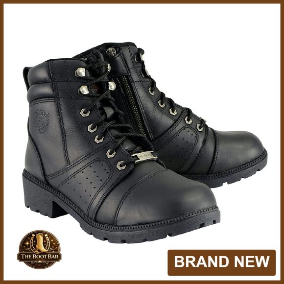 Leather Motorcycle Boots Lace-Up Side Zipper Women's Riding Footwear